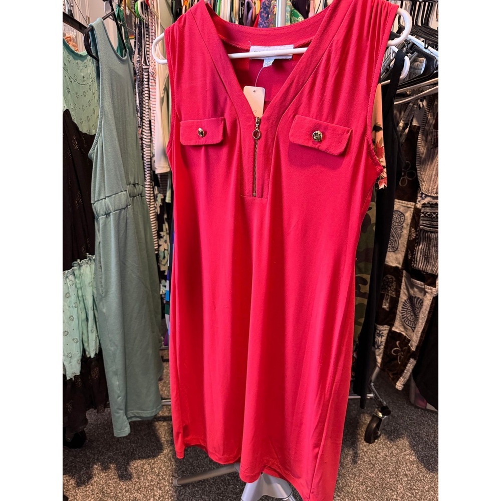 005 Emma‎ & Michele Red Sleeveless Zip Neck Shift Dress Petite Size PS